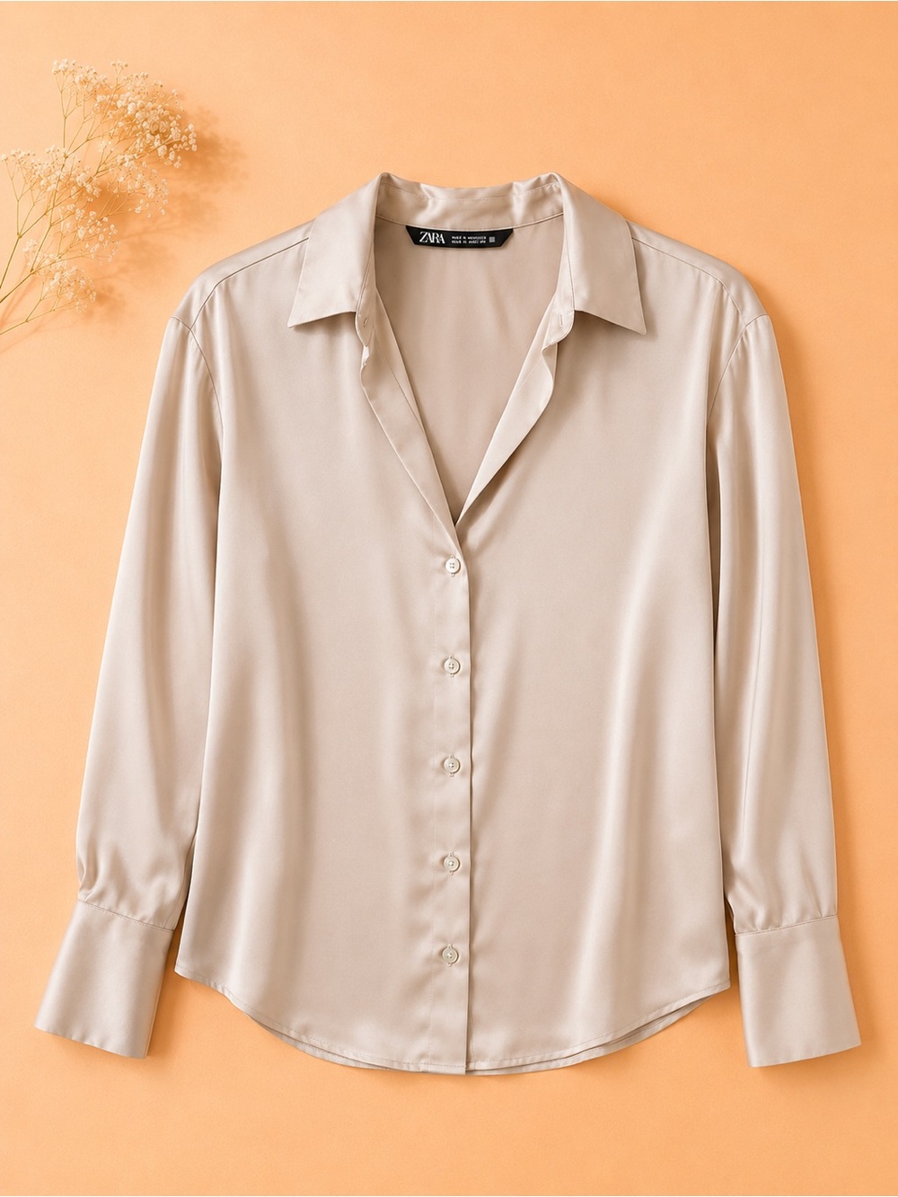 ZARA WOMENS CHAMPAGNE BUTTON UP BLOUSE